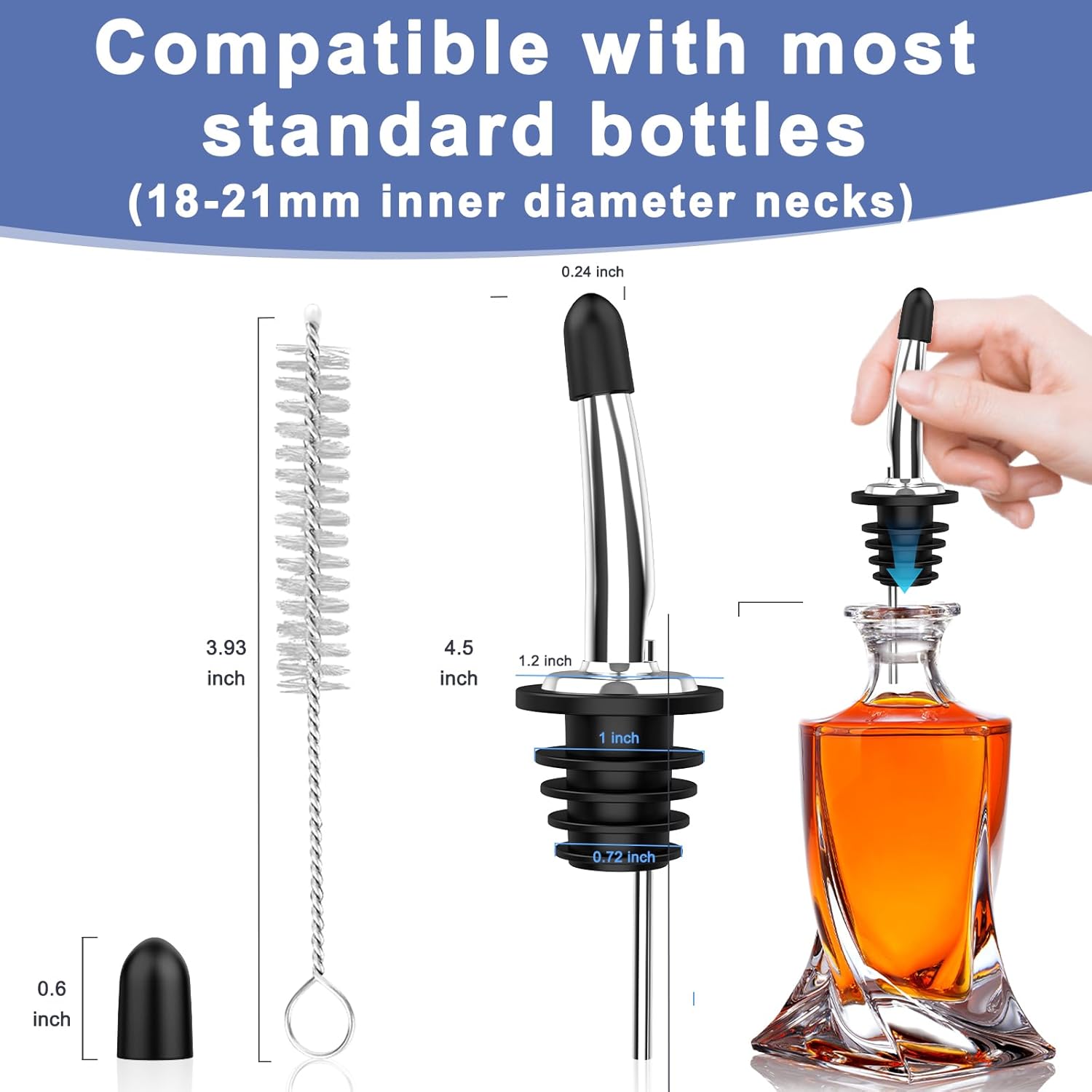 60-Pack Stainless Steel Pour Spouts for Liquor Bottles Oil Vinegar and