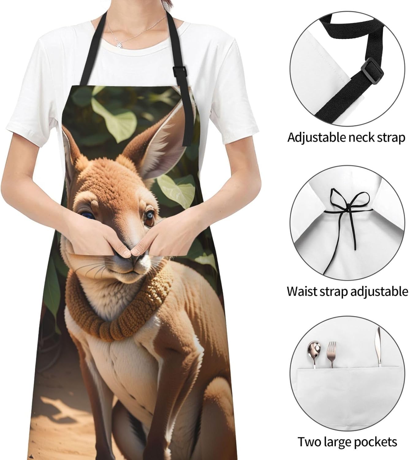 Funny for Kangaroo Zoo print Waterproof chef's apron with pocket apron for kitchen cooking baking barbecue and gardening