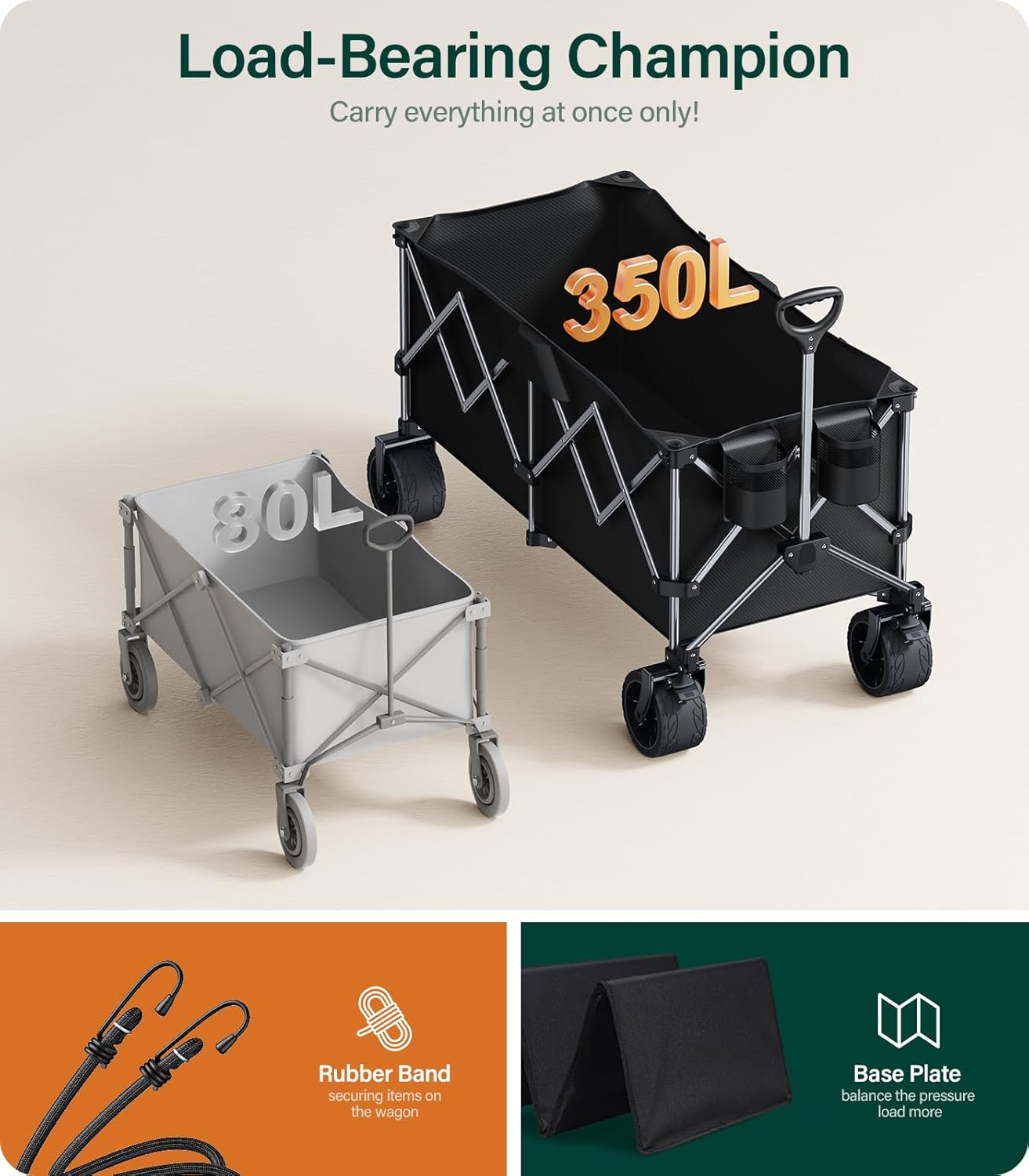 440Lbs Collapsible Wagon Cart,Beach Wagon with Big Wheels,Utility Wago