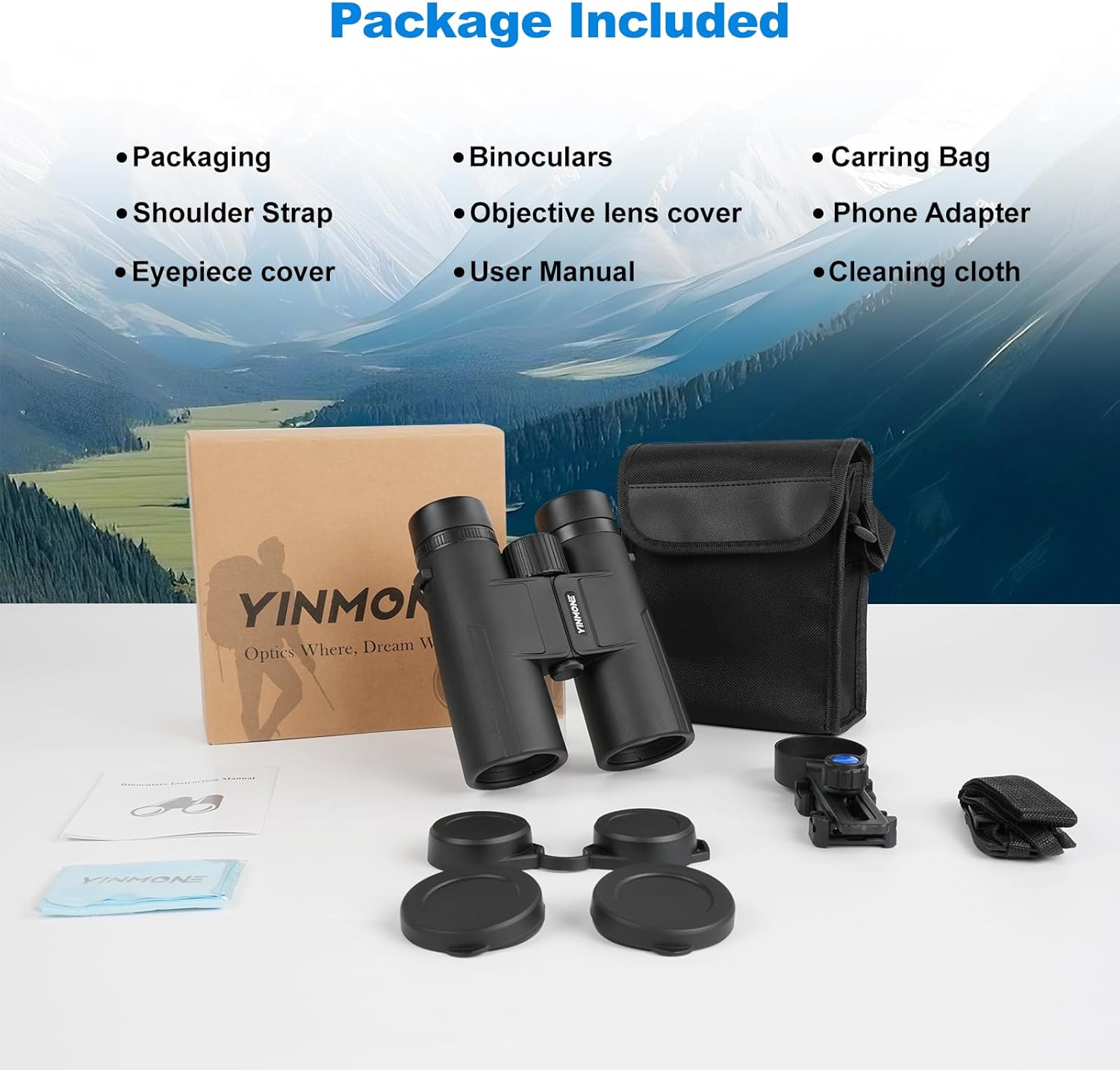 HD 12X42 Wateproof Binocular for Hunting, with Phone Adapter BAK4 Pris