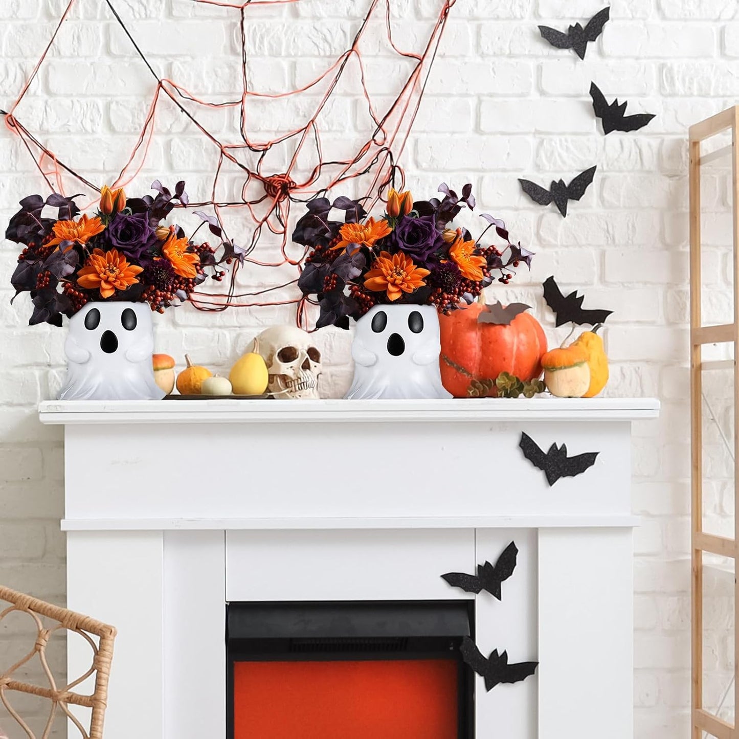 2 Pcs Ghost Bucket Decor 6 Inch Halloween Ghost Planter Vase Decor with Cute Design Candy Bucket Candy Bowl for Halloween Indoor Outdoor Home Display Stand Decoration