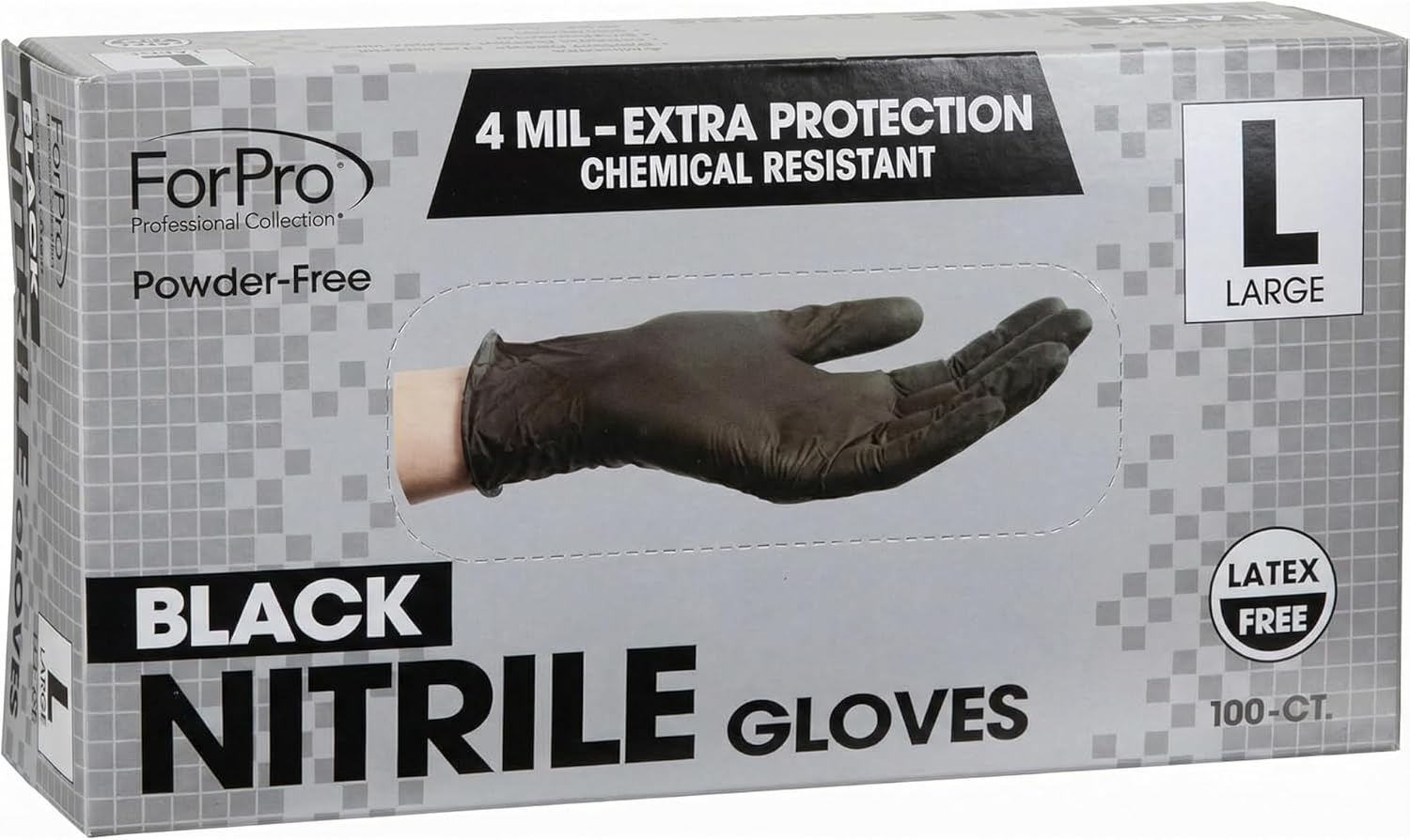 ForPro Disposable Nitrile Gloves, Chemical Resistant, Powder-Free, Lat