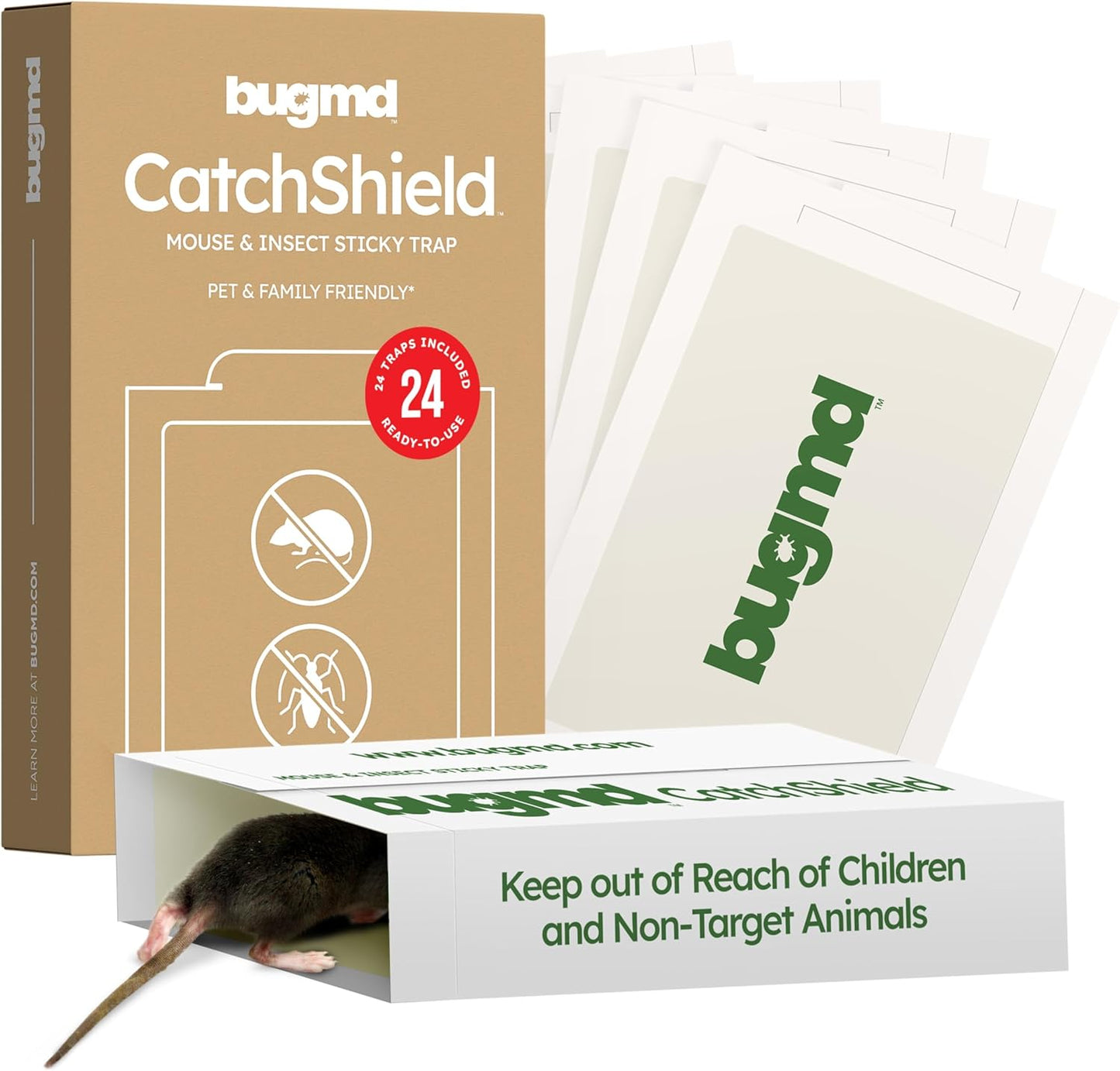 BugMD CatchShield Glue & Sticky Traps for Mice, Rats & Insects – Non-T