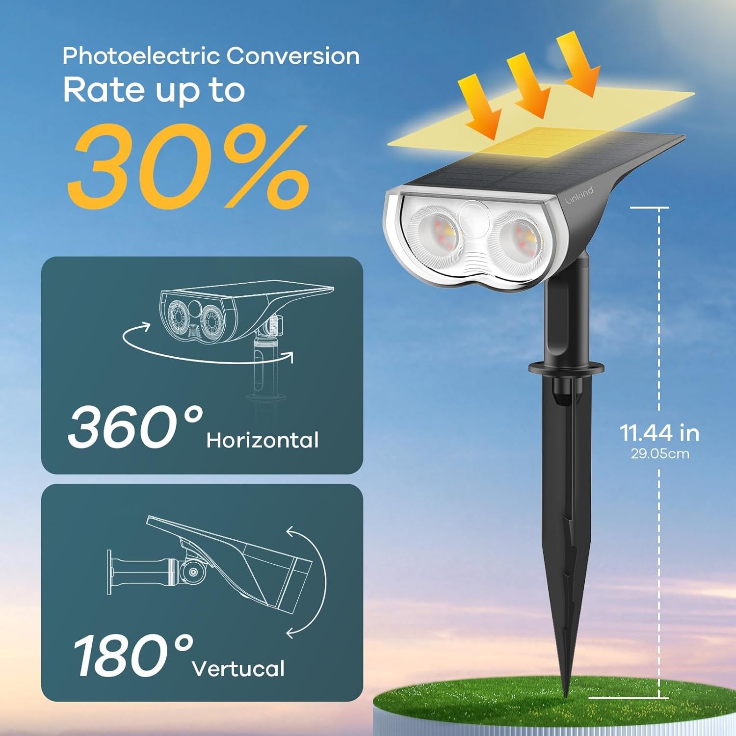 Linkind Solar Lights Outdoor Waterproof IP65, StarRay Dusk-to-Dawn Out