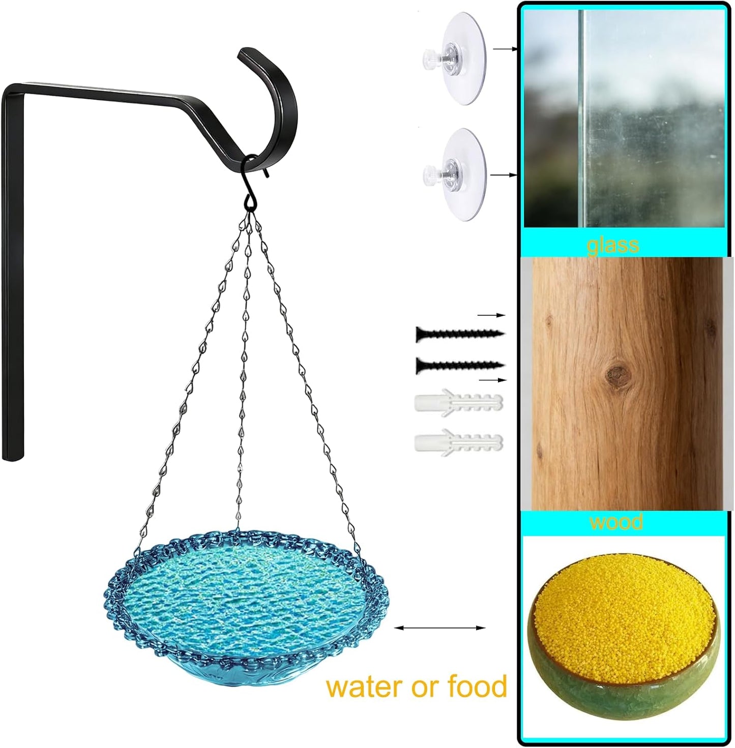 1 Pcs Hanging Bird Feeder for Outdoors,Recycled Plastic Platform Bird Feeder with Strong Suction Cups Hangers Weatherproof Wild Feeders for Cardinals and Bluebirds - Ideal Garden Gift (1 PCS)