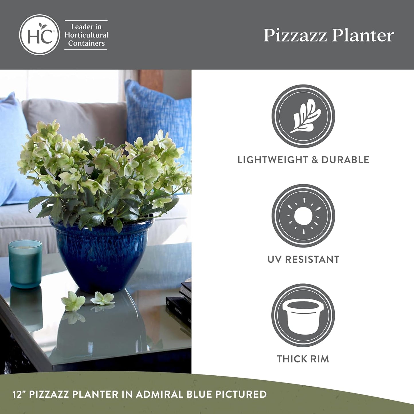 The HC Companies 16 Inch Pizzazz Round Planter Pots with Ceramic Look,