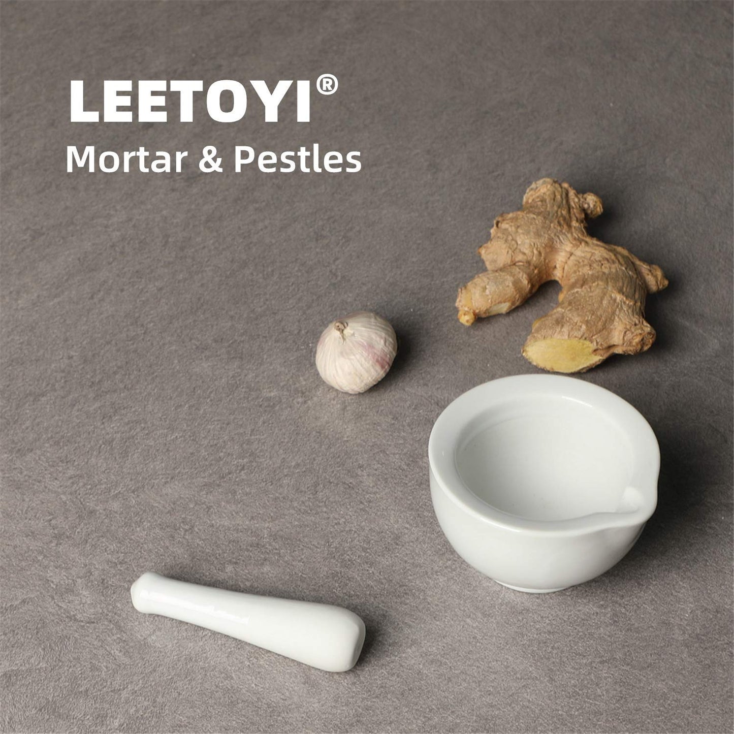 LEETOYI Porcelain Small Mortar and Pestle, Ceramic Herb Grinder Pill Crusher Set, 3.3 inch White