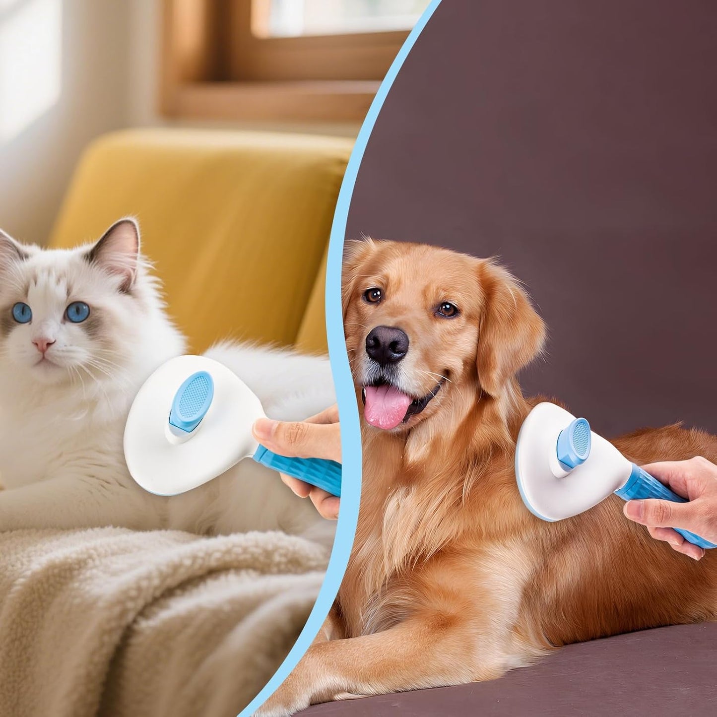 Depets Self Cleaning Slicker Brush, Dog Cat Bunny Pet Grooming Sheddin