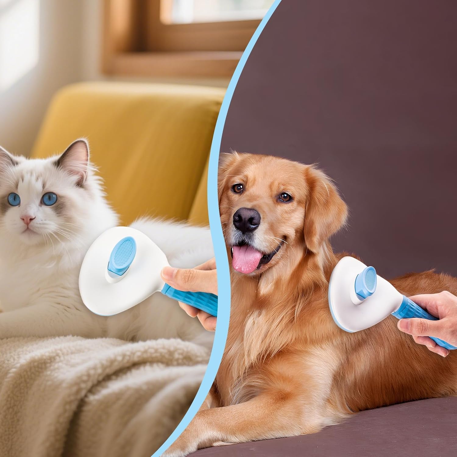 Depets Self Cleaning Slicker Brush, Dog Cat Bunny Pet Grooming Sheddin