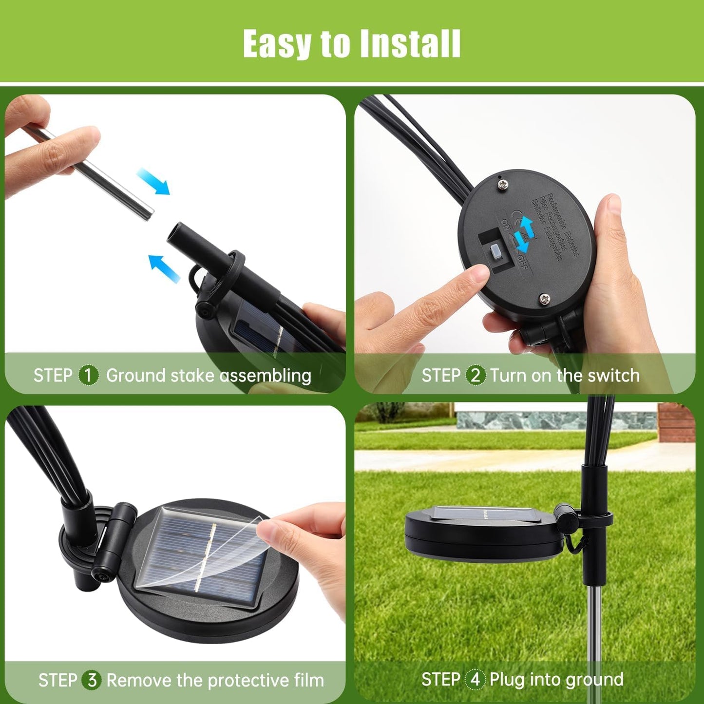 Flumy Solar Garden Lights Outdoor - 4 Pack 32 LED Firefly Lights Water