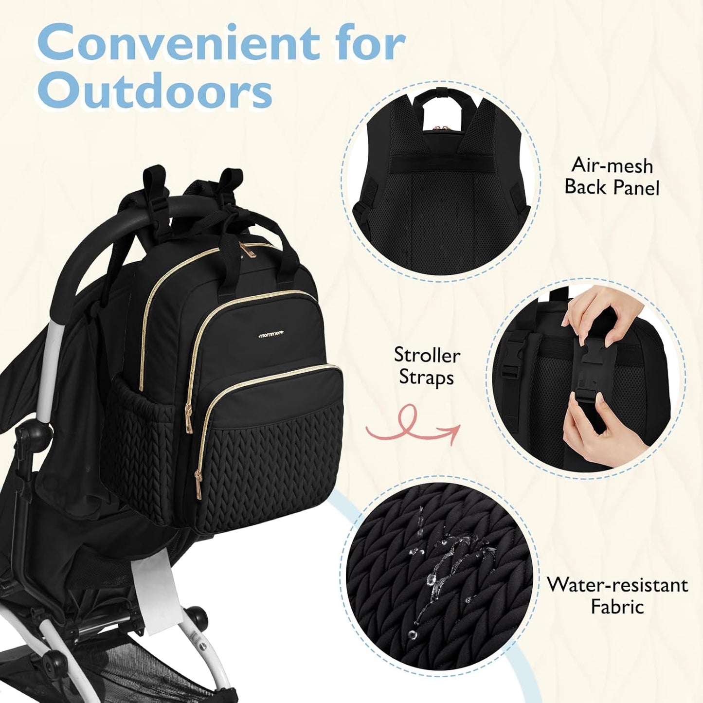 mommore Diaper Bag Backpack, Stylish Travel Baby Bag with Insulated Po