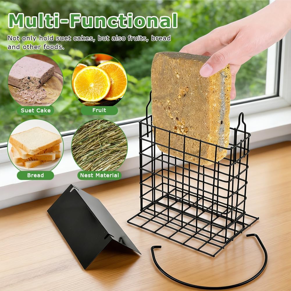 Suet Bird Feeder for Outside Hanging,Suet Feeder Holder with Bird House Hanger,Suet Cake Cage Holder,Single Suet Cage Bird-Feeder,Suet Holder for Wild Birds Woodpecker