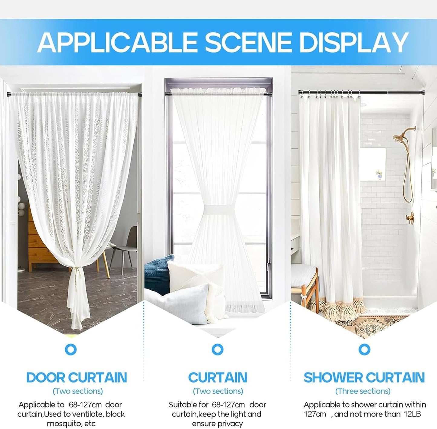Tension Curtain Rod Black Tension Rod 28 To 48 Inch Spring Curtain Rods Non Slip Tension Rods 1pcs For Windows No Drilling Adjustable Tension Rods of Curtains Window Closet Kitchen Wardrobe