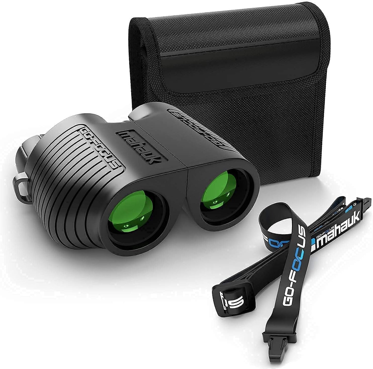 Go-Focus Compact Binoculars for Adults & Kids | Small Travel Binoculars For Bird Watching & Hunting | 10x25 BAK4 Prism | Lightweight & Waterproof | Carry Case & Neck Strap | Range 20m - 1000m | Mahauk