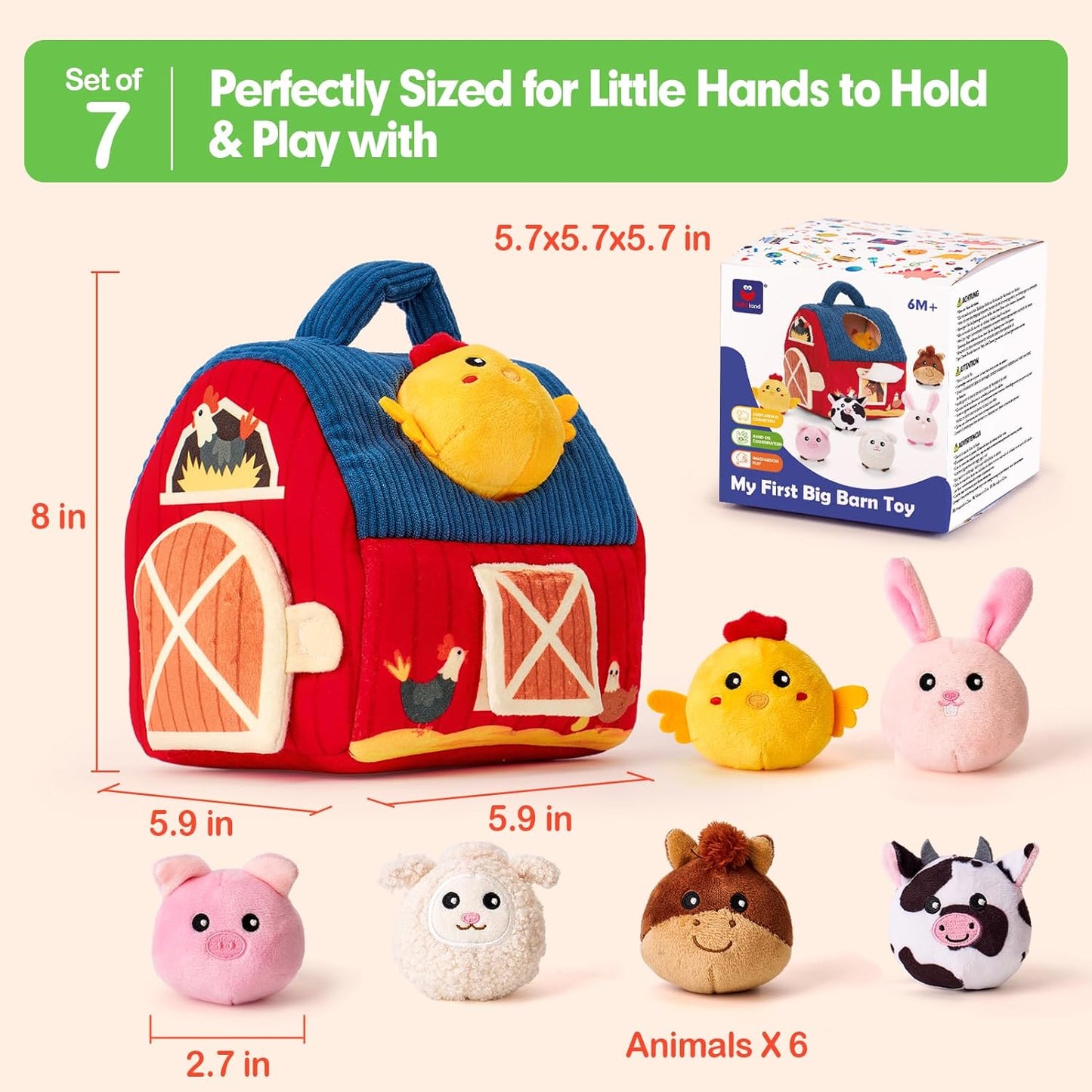 hahaland Baby Toys 6-12 Months - Surprise Barn Stuffed Farm Animals, R