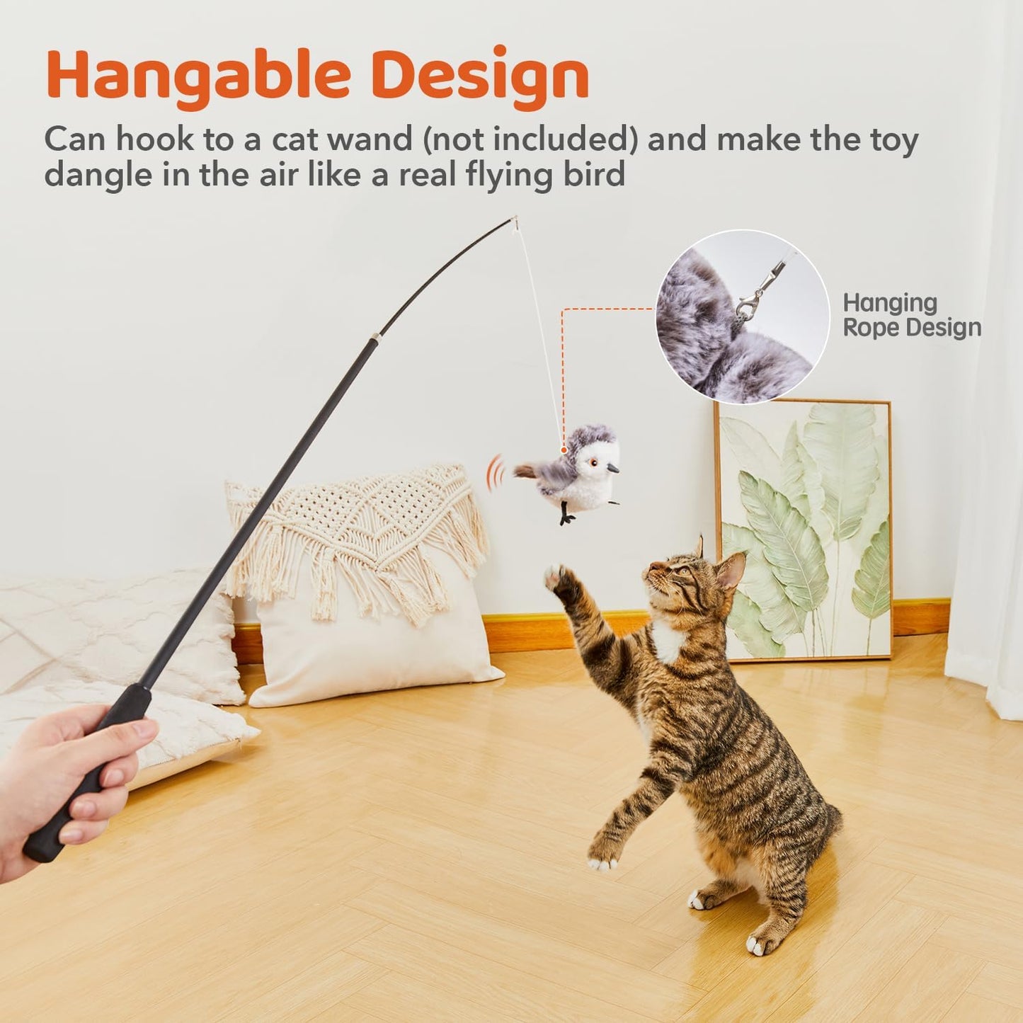 Potaroma Cat Toys Flapping Bird (No Flying), Lifelike Sandpiper Chirp 
