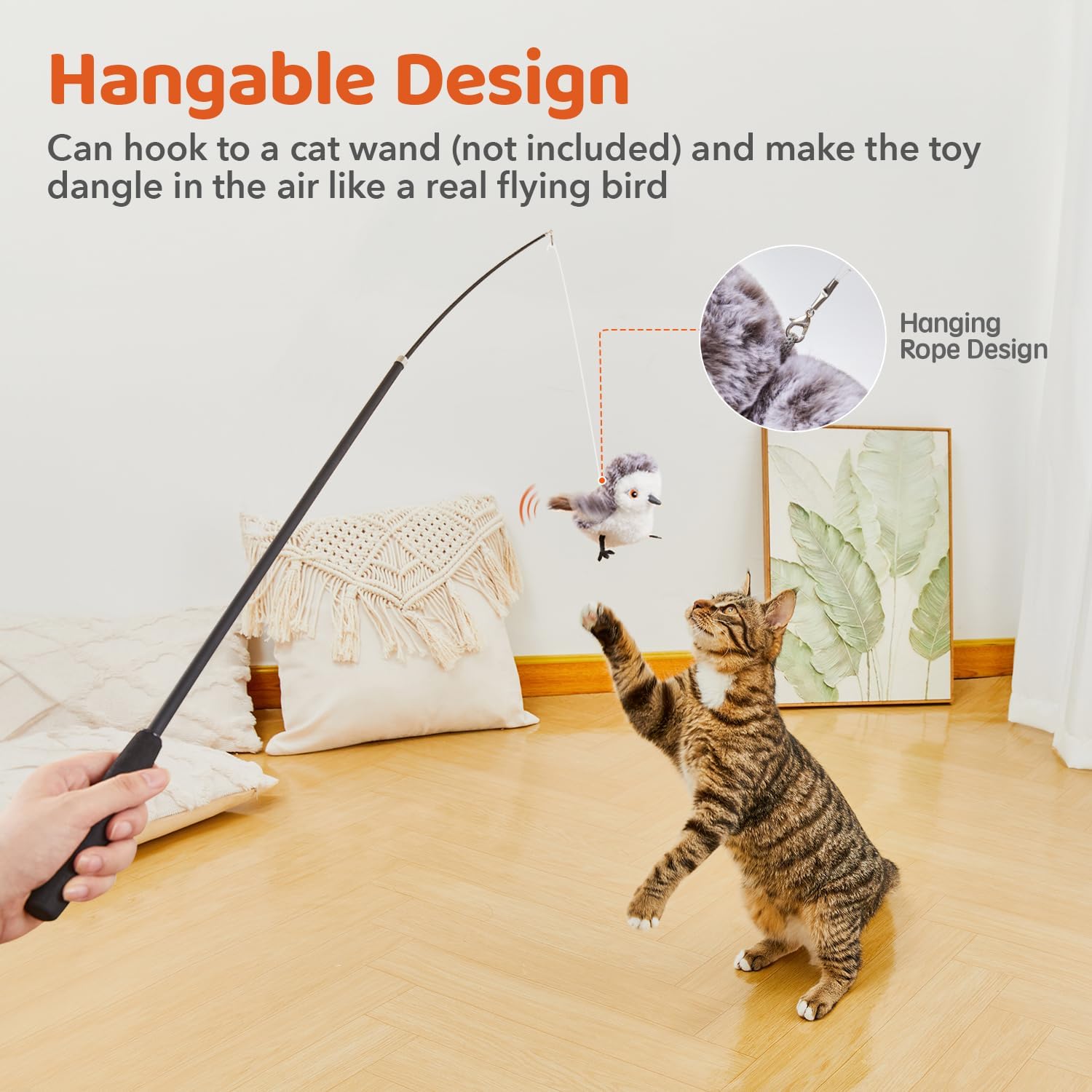 Potaroma Cat Toys Flapping Bird (No Flying), Lifelike Sandpiper Chirp 