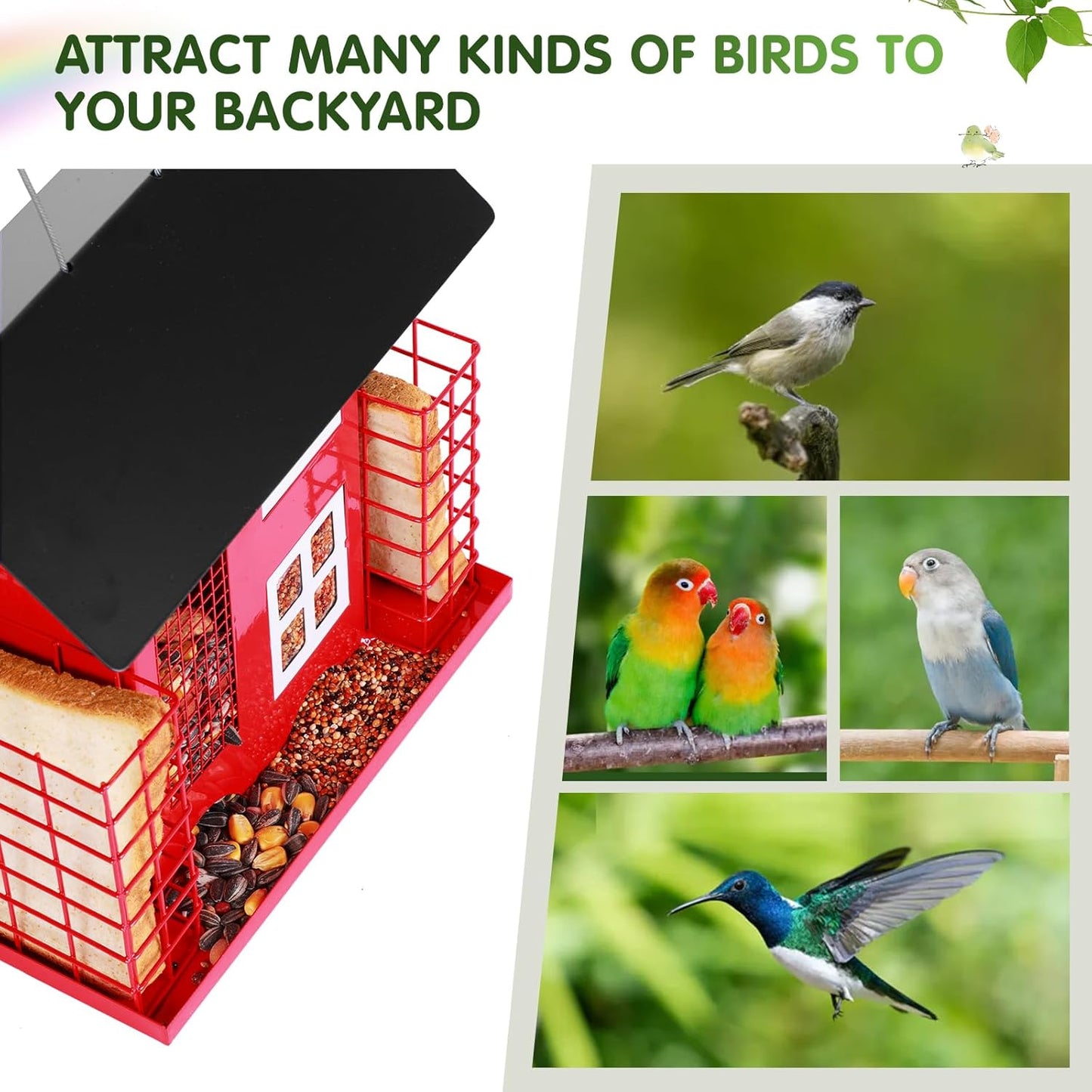 Metal Bird Feeders for Outdoors Hanging with 2 Suet Cage Cake Squirrel Proof Hanging Suet Feeder Large Capacity Wild Bird Feeder Easy Clean&Anti-Rust Attracting Birdhouse Red