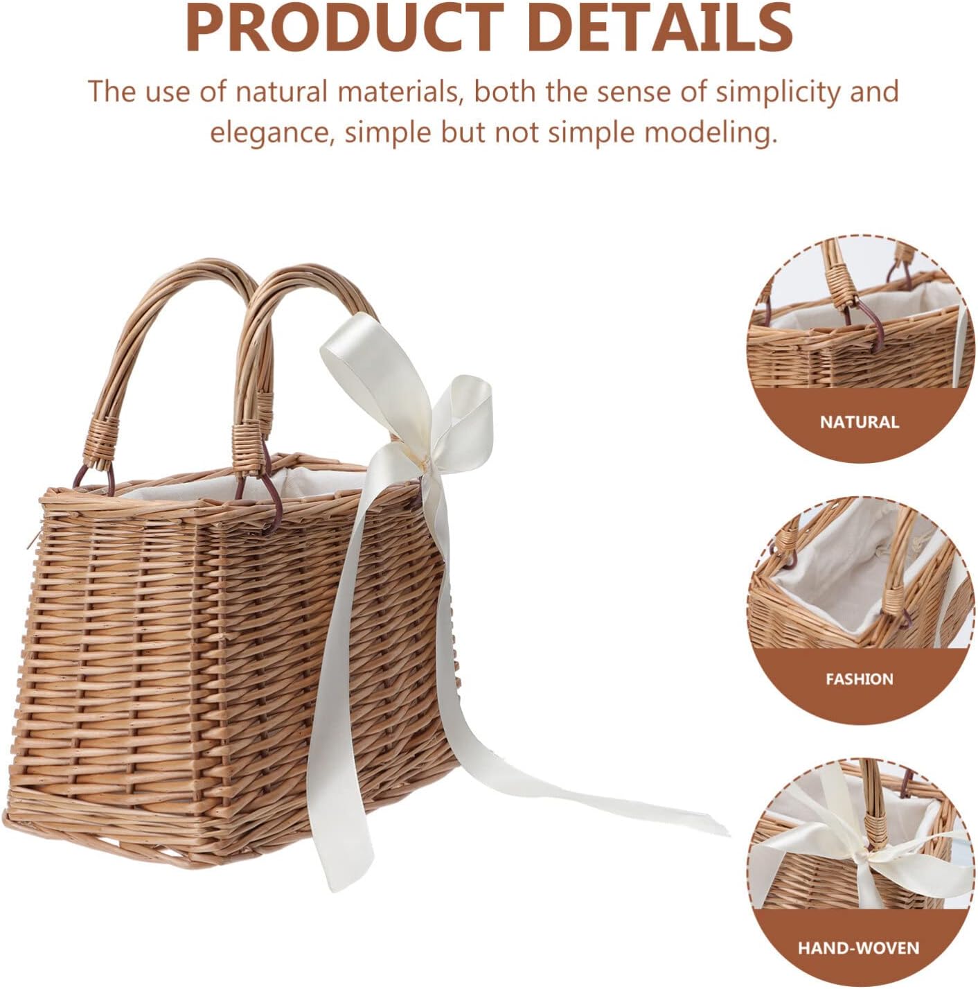 ABOOFAN Rattan Handbag Small Wicker Basket Purse with Handle Rectangul