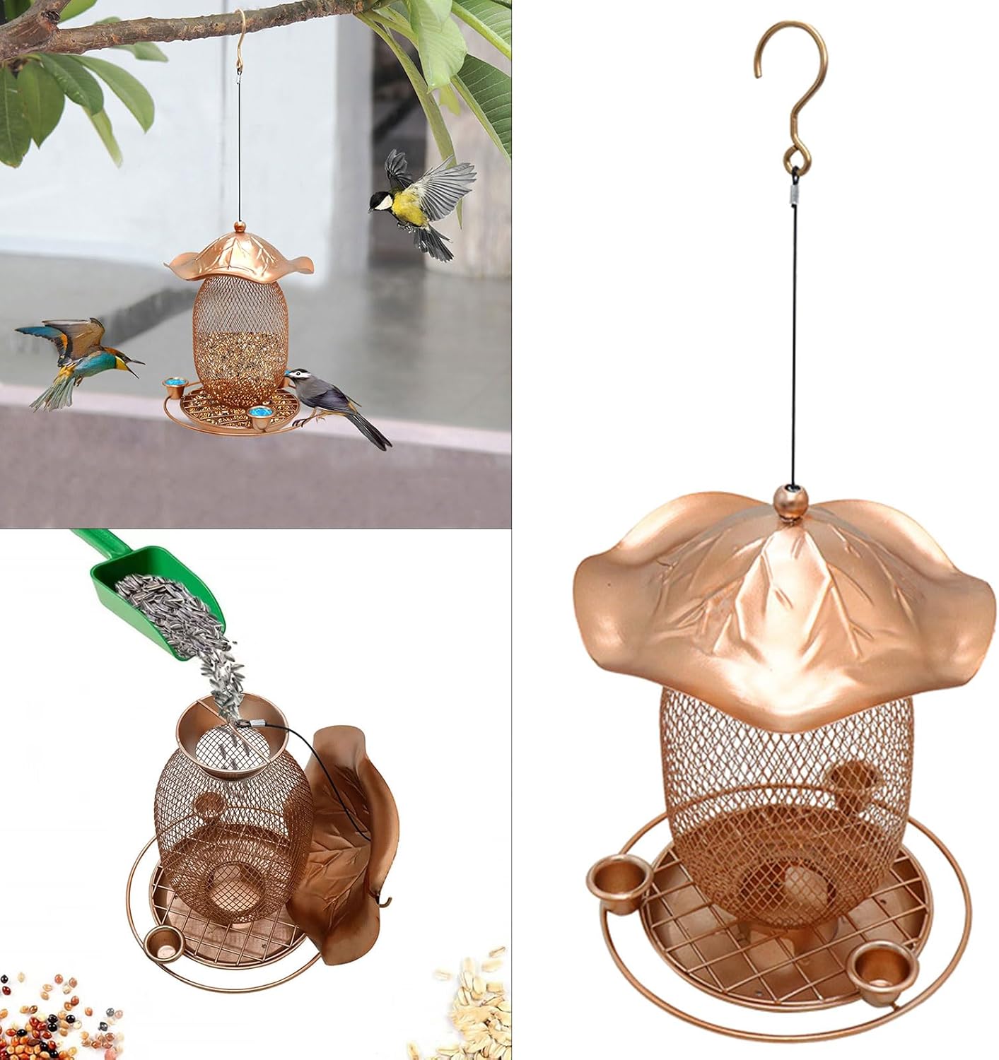 Iron Bird Feeder for Outdoor Hanging Large Capacity Wild Bird Feeder S