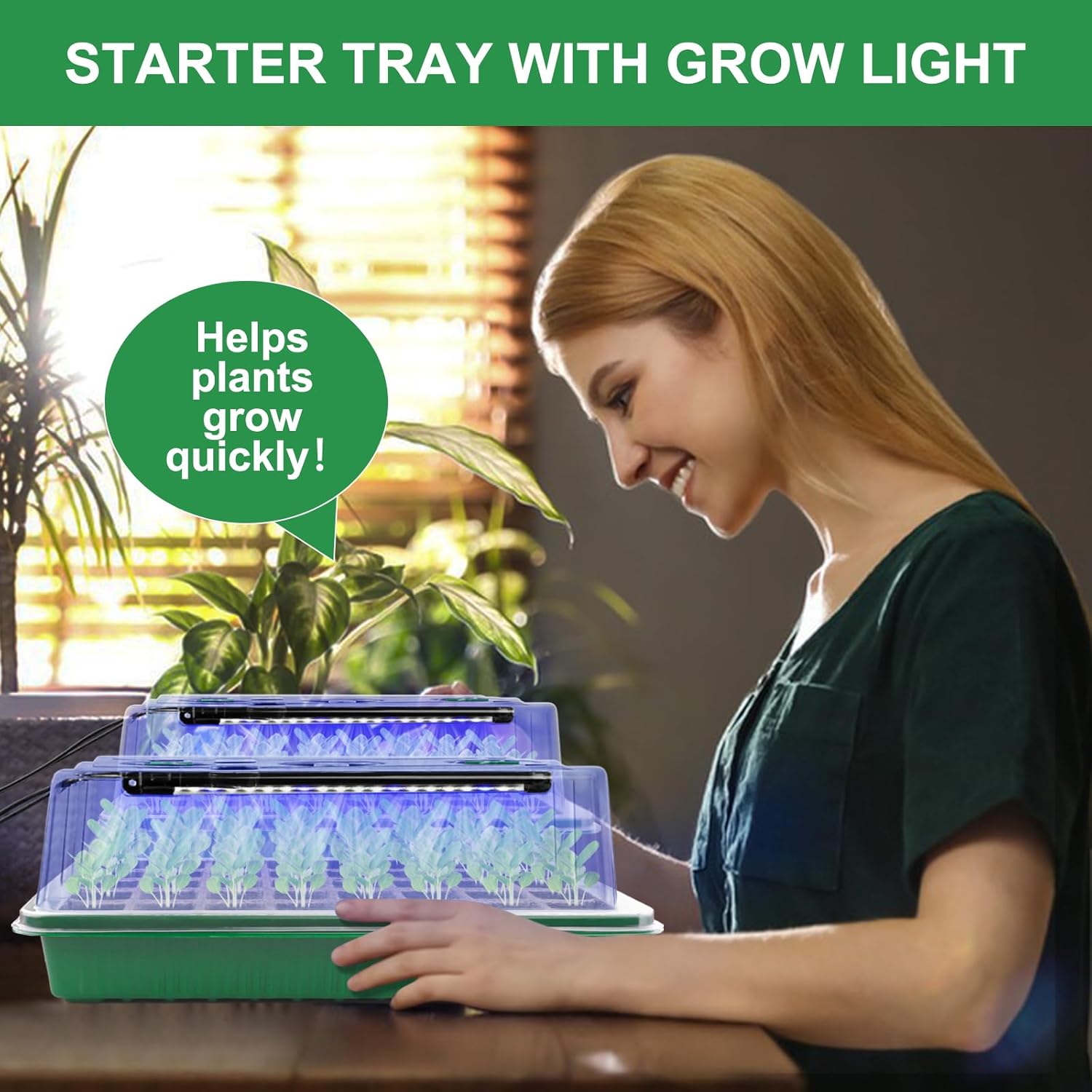 Seed Starter Tray with Timed Grow Light, 2 Pack 80 Cells Plant Starter