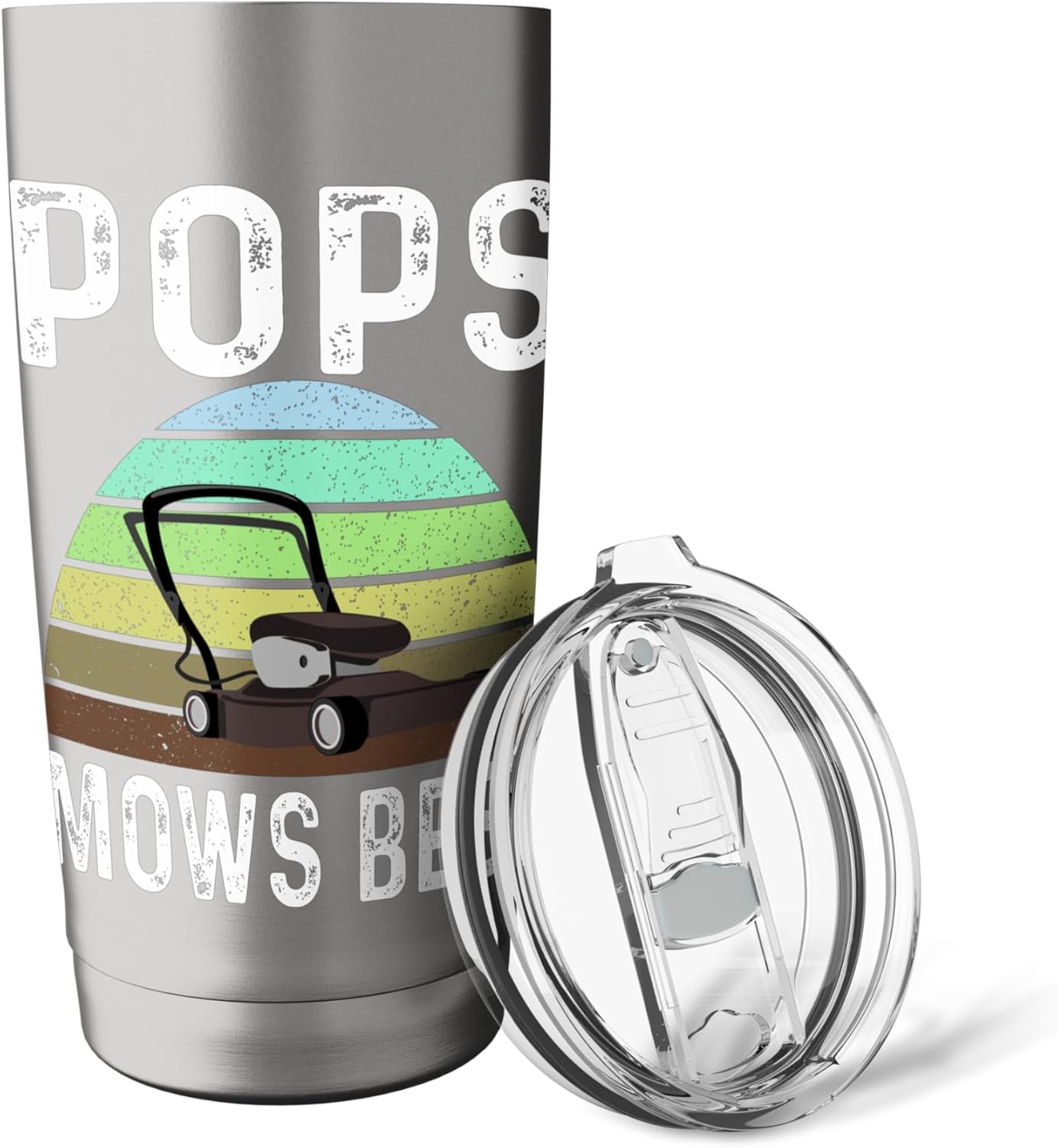 Funny Pops Mows Best Lawn Care Grass Mowing Lawn Mower Dad Stainless Steel Insulated Tumbler