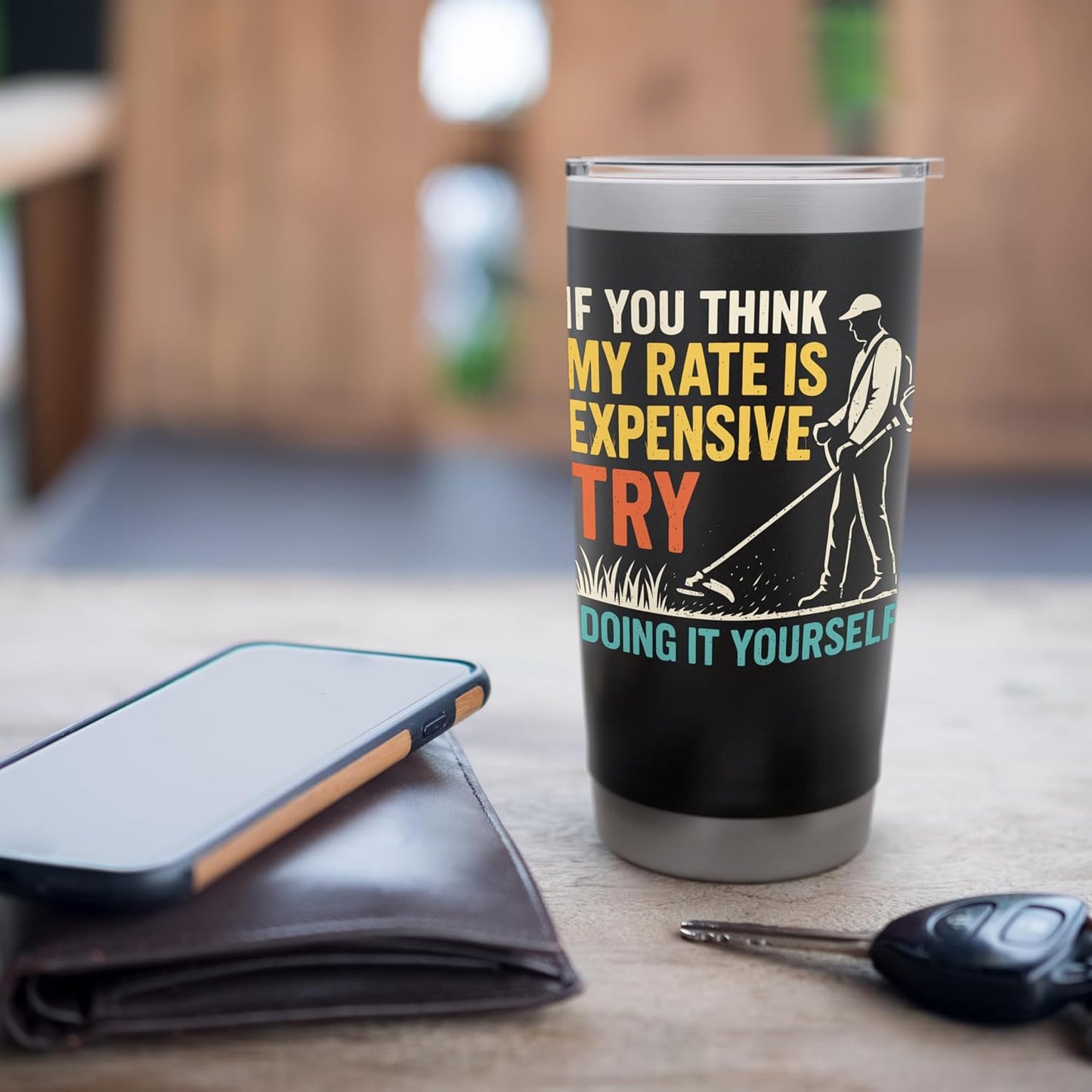 Funny Hourly Rate Humor Landscaper Lawn Mowing Stainless Steel Insulated Tumbler