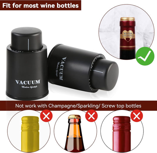 [2 PACK] Wine Bottle Stoppers,Real Vacuum Stoppers,Reusable Wine Prese