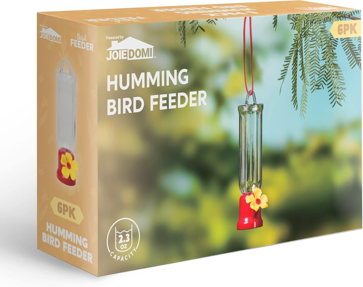 JOIEDOMI Set of 6 Mini Hummingbird Feeders with Hanging Wires, Transparent Outdoor Humming Bird Feeder Set with 3 Cleaning Brush for Patio, Outside, Lawn, Backyard, Garden, Easy to Clean