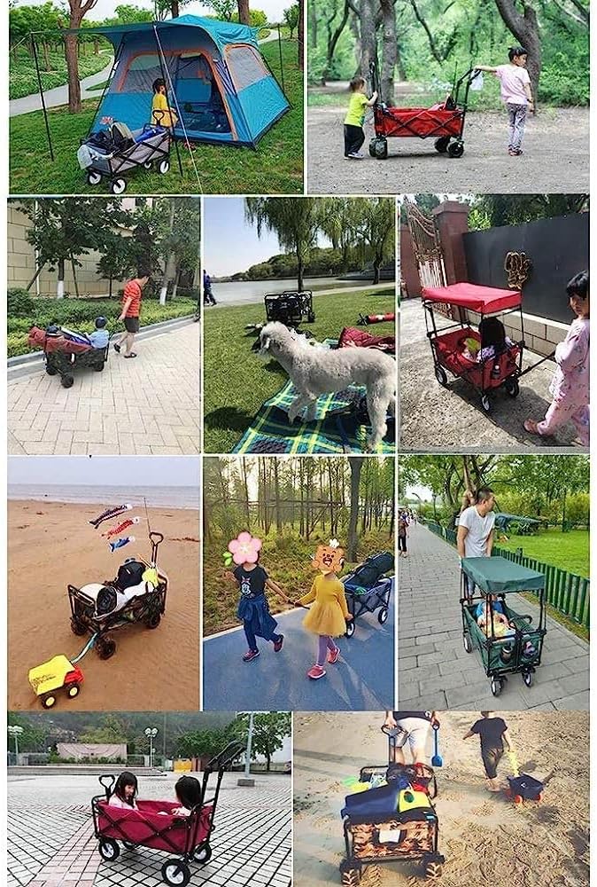 Handcart, Portable Folding Garden Trolley Cart Heavy Duty Wagon with C