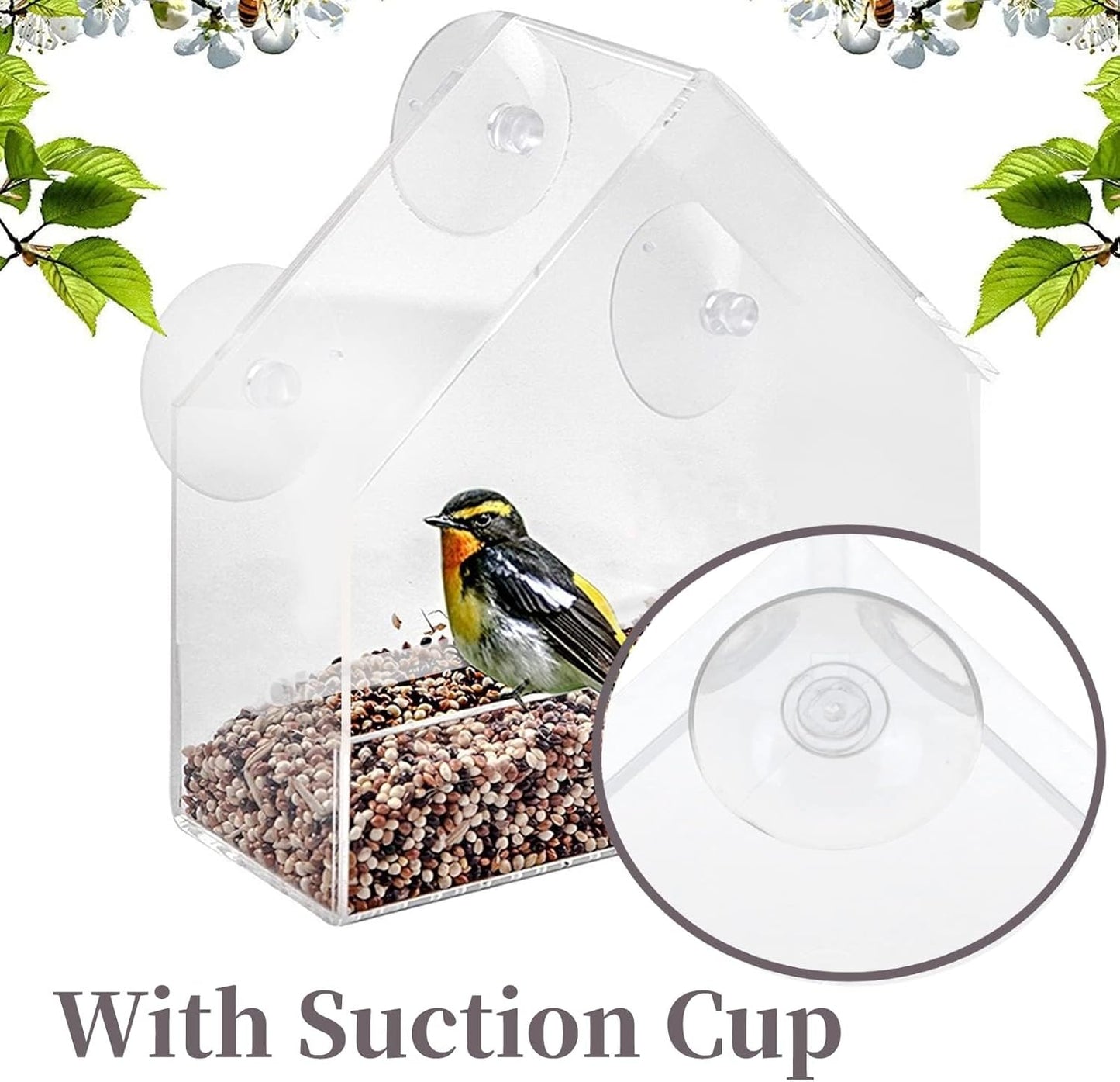 Window Bird Feeder, Transparent Bird Feeding Tool with Suction Cups fo