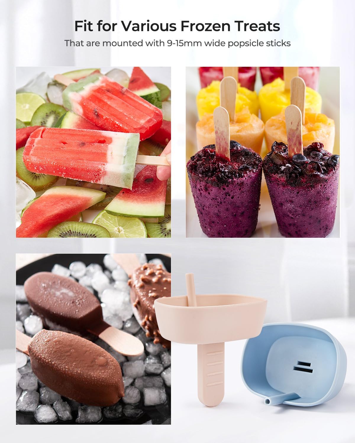 4Pack Drip-Free Silicone Popsicle Holders, AODISTUCE Popsicle Holder with Straw | with 2 Slots Fit Standard & Wide sized sticks Drip Free Popsicle Stick Holder Popsicle Drip Catcher