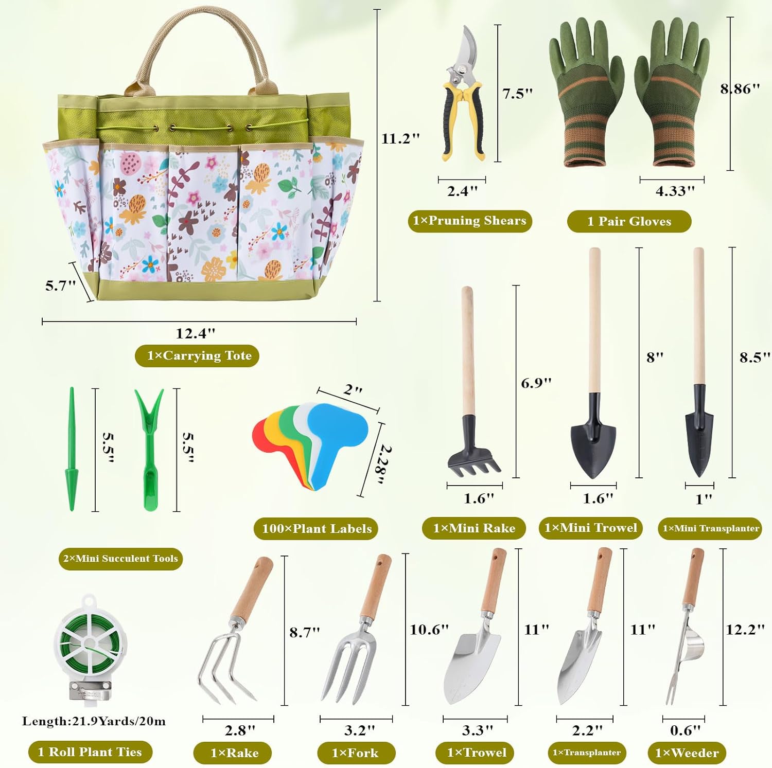 15-Piece Garden Tool Set for Women, Heavy Duty Gardening Kit with Flor