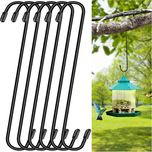 6 Pack 14 Inch Black Extra Matel Heavy Duty Hook for Hanging Plants,Large S Hooks for Hang Brsket,Bird House,Clothes,Kitchenware,Garden,Patio