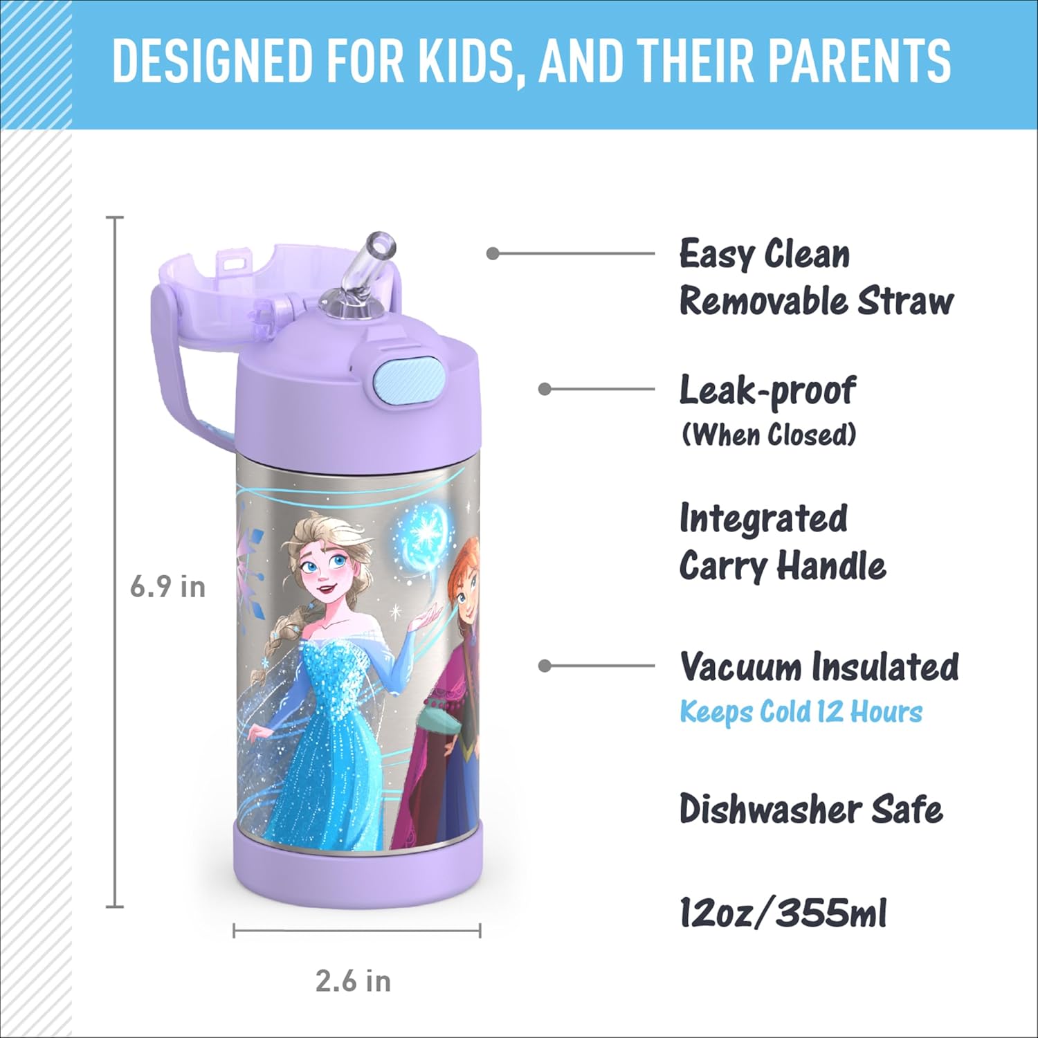 THERMOS FUNTAINER Water Bottle with Straw - 12 Ounce - Kids Stainless 