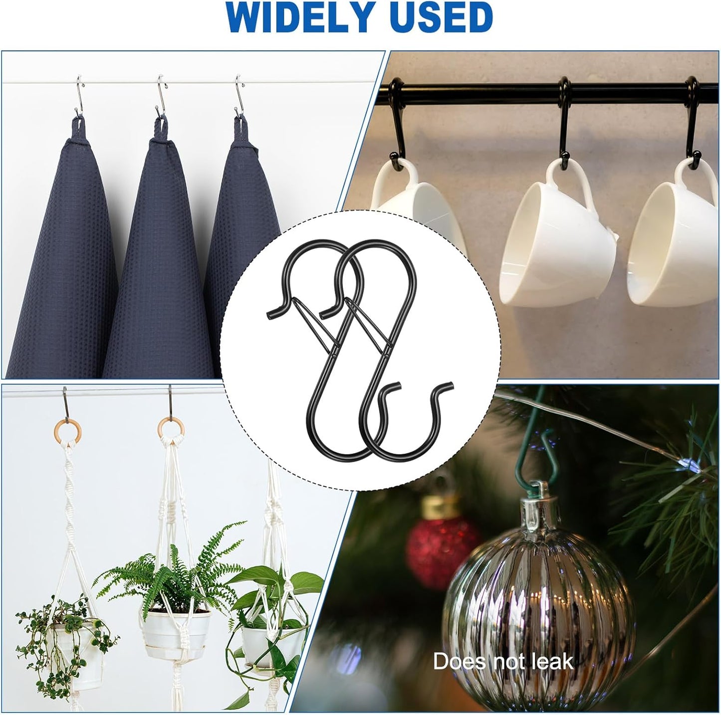 HARFINGTON 10pcs S Hooks 3.5" Metal Hanging S Shaped Hooks Small S Hanger Closet Rod Hooks for Hanging Kitchen Utensils Cups Plants Jewelry Jeans Clothes Towels Tools, Black