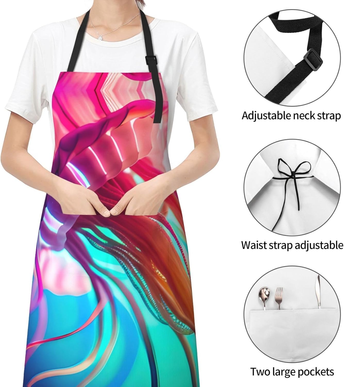Colored jellyfish print Waterproof chef's apron with pocket apron for 