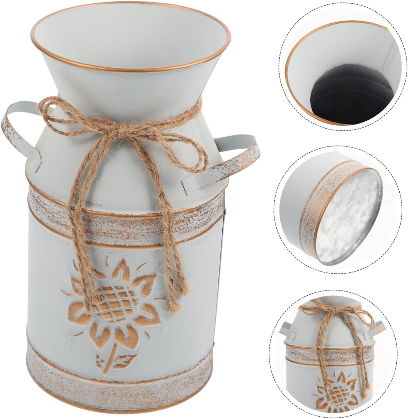 Milisten Vintage Style Metal Flower Pot Round Decorative Vase for Home