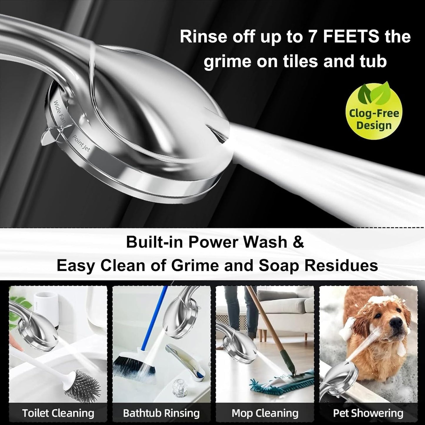 Shower Head,10 Functions High Pressure shower head with handheld, Built-in Pause Mode & Power Wash, Non-Clogging Nozzles High Flow Hand Held Shower Head, Leakproof 6ft Hose&Adjustable Bracket