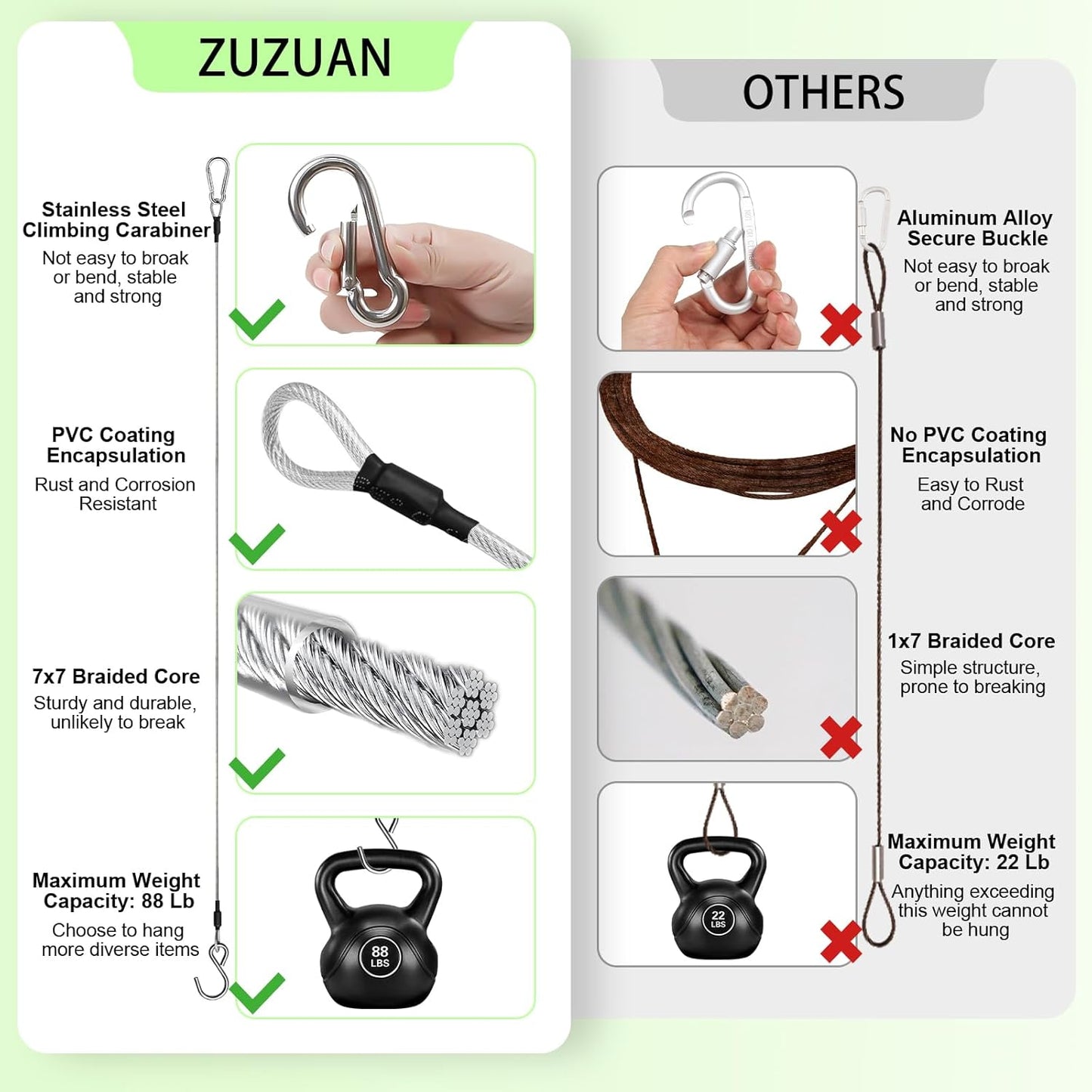6pcs 23.6in Stainless Steel Hanging Chain Cable with Carabiner Hook & S Hook, Heavy Duty Hanging Chain for Bird Feeders, Planters, Lanterns, Outdoor Yard Christmas Decorations, 88lb Load