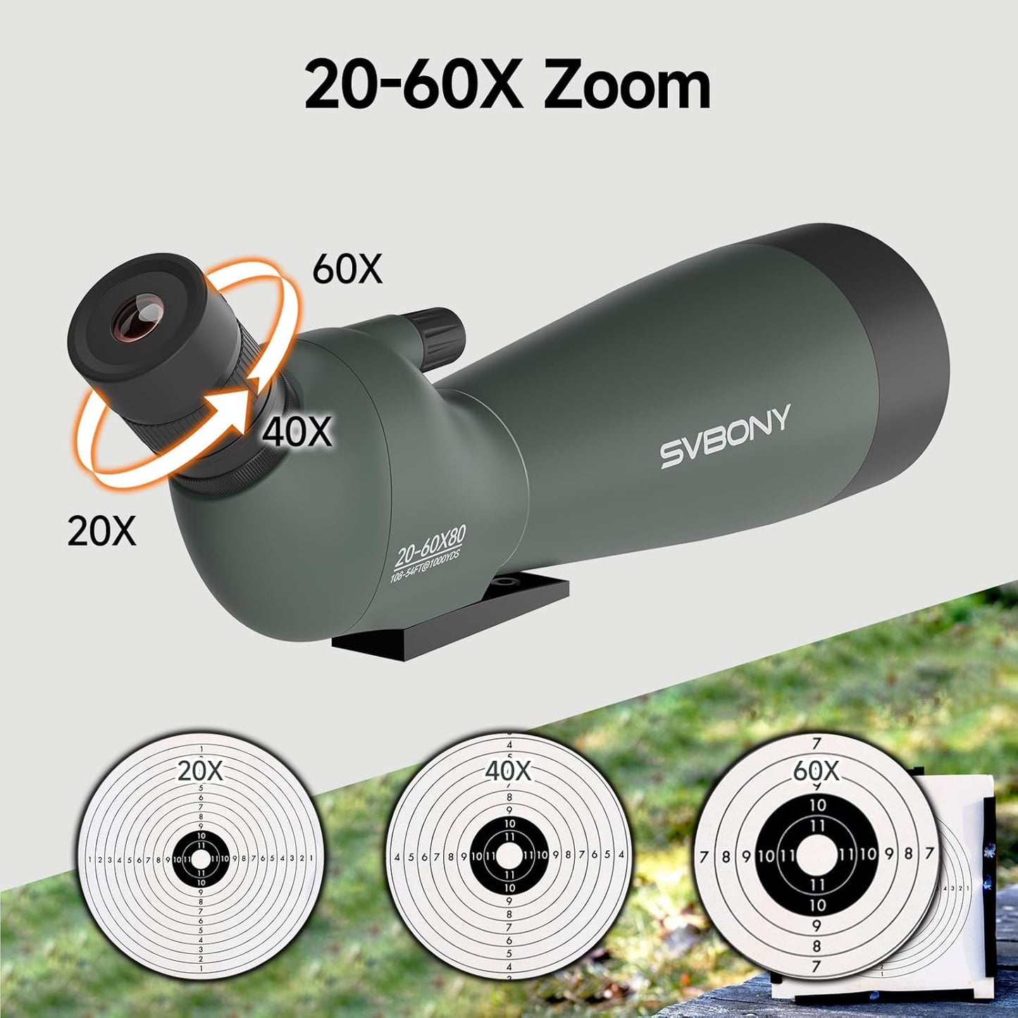 SVBONY SV28 20-60x80 New Version Spotting Scope for Target Shooting, Long Range Spotter Scope with Phone Adapter and Tripod, HD Scope for Bird Watching, Wildlife Observation