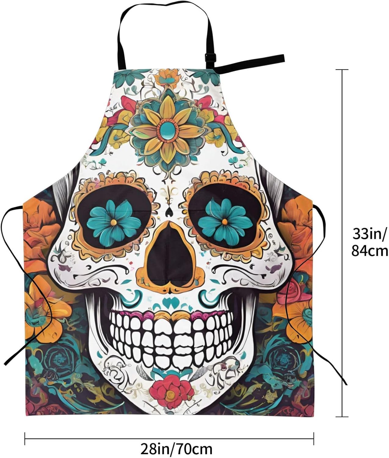 YANYU Floral Skull Print 28x33 In Kitchen Apron Stylish Chef Apron with Pockets for Cooking Baking Painting