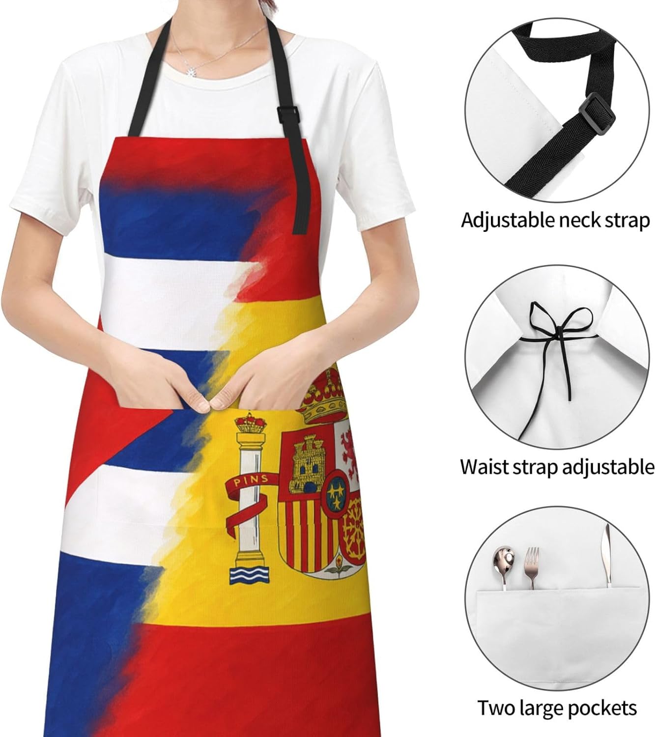 YANYU Cuba and Spain Print 28x33 In Kitchen Apron Stylish Chef Apron with Pockets for Cooking Baking Painting