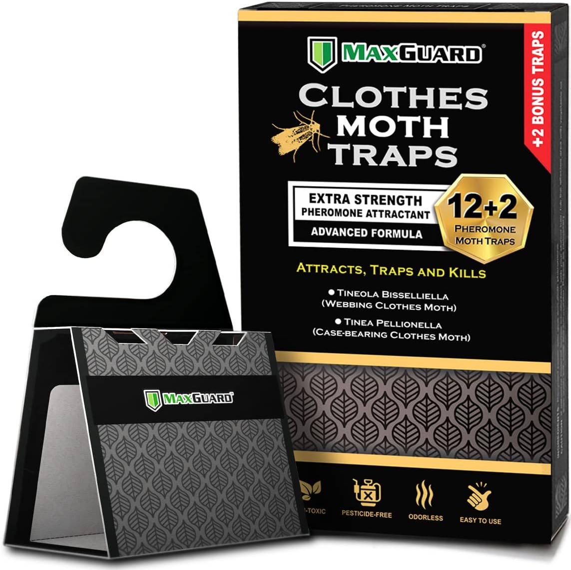 MaxGuard Clothes Moth Traps (12+2 Free Traps) Extra Strength Pheromone