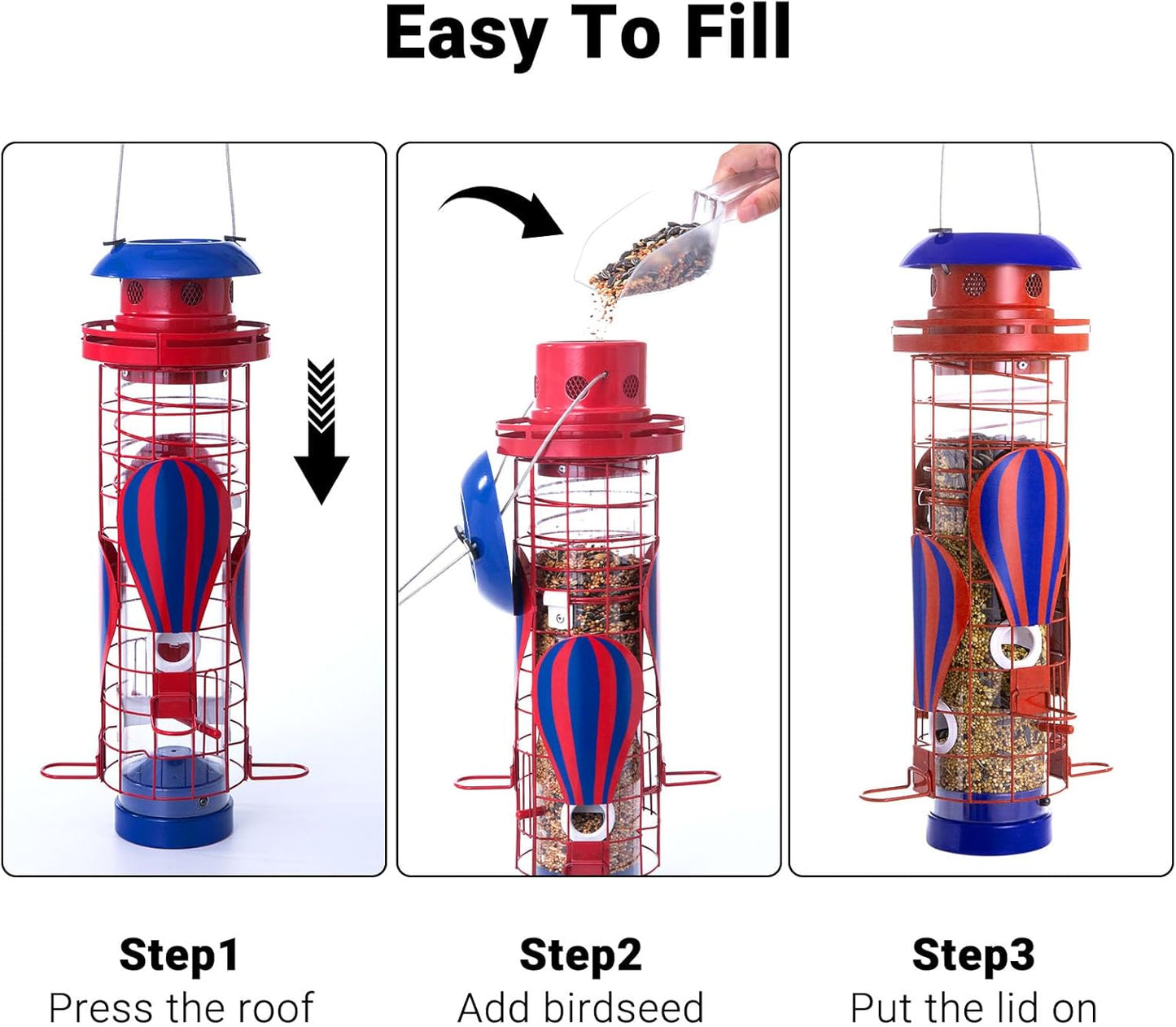Solar Metal Bird Feeder for Outdoors Hanging Squirrel Proof Wild Bird Feeders, Durable & Chew-Proof Cardinals Feeders, Gifts for Bird Lovers, Garden Decoration