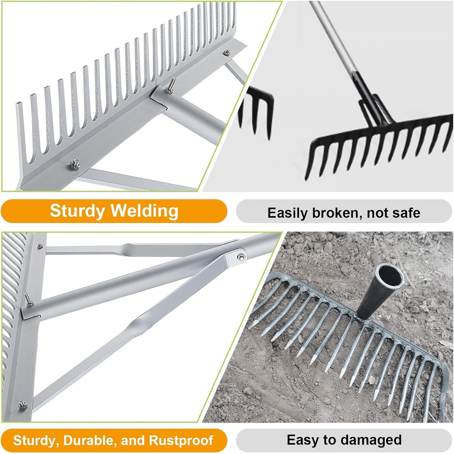 24 Inch Aluminum Landscape Rake, Garden Rake, Heavy Duty Rakes for Law