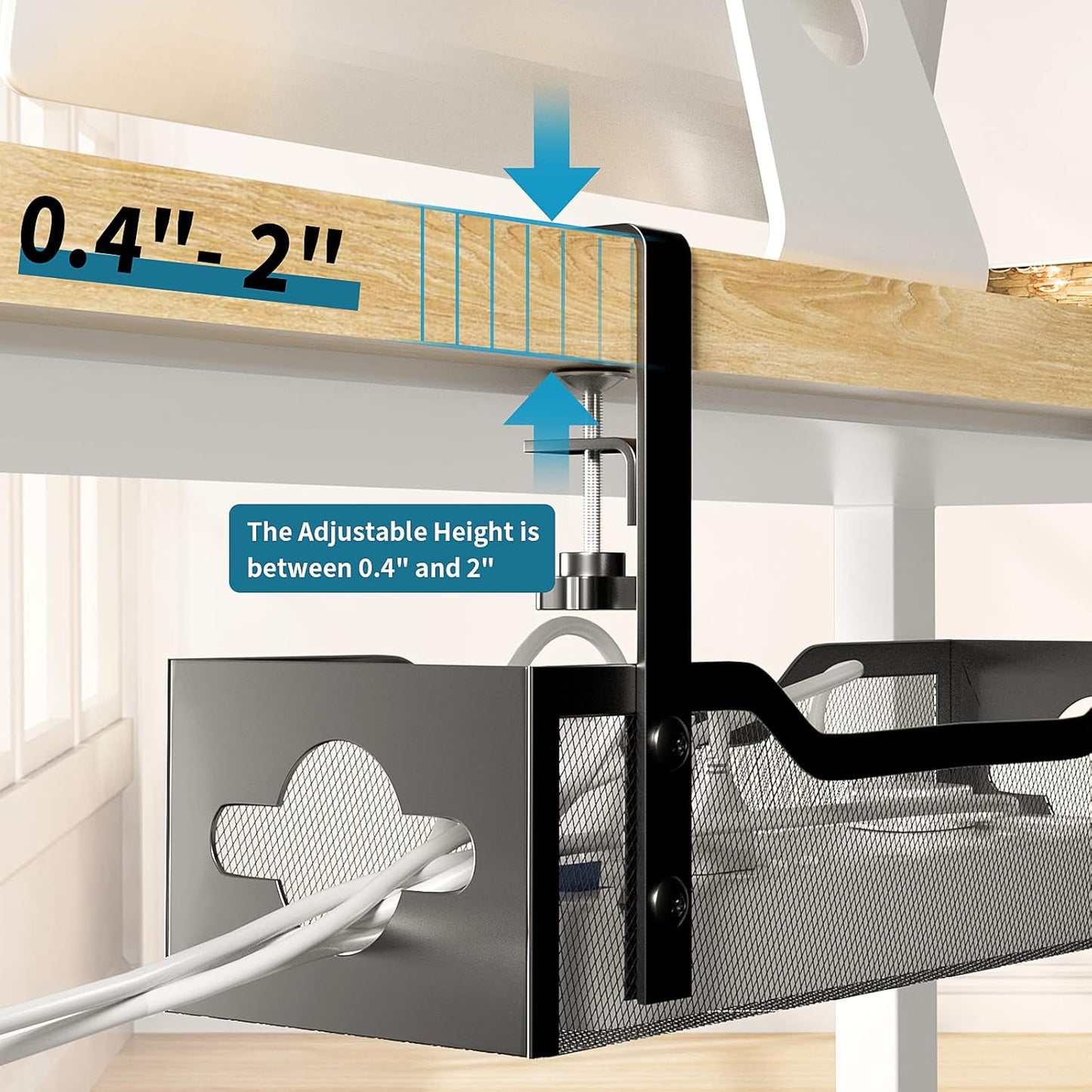 Under Desk Cable Management Tray No Drill, Metal Mesh Cable Management