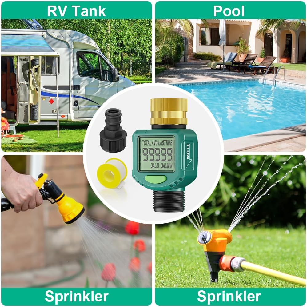 Digital Water Flow Meter - Waterproof Water Meter LCD Display Brass Co