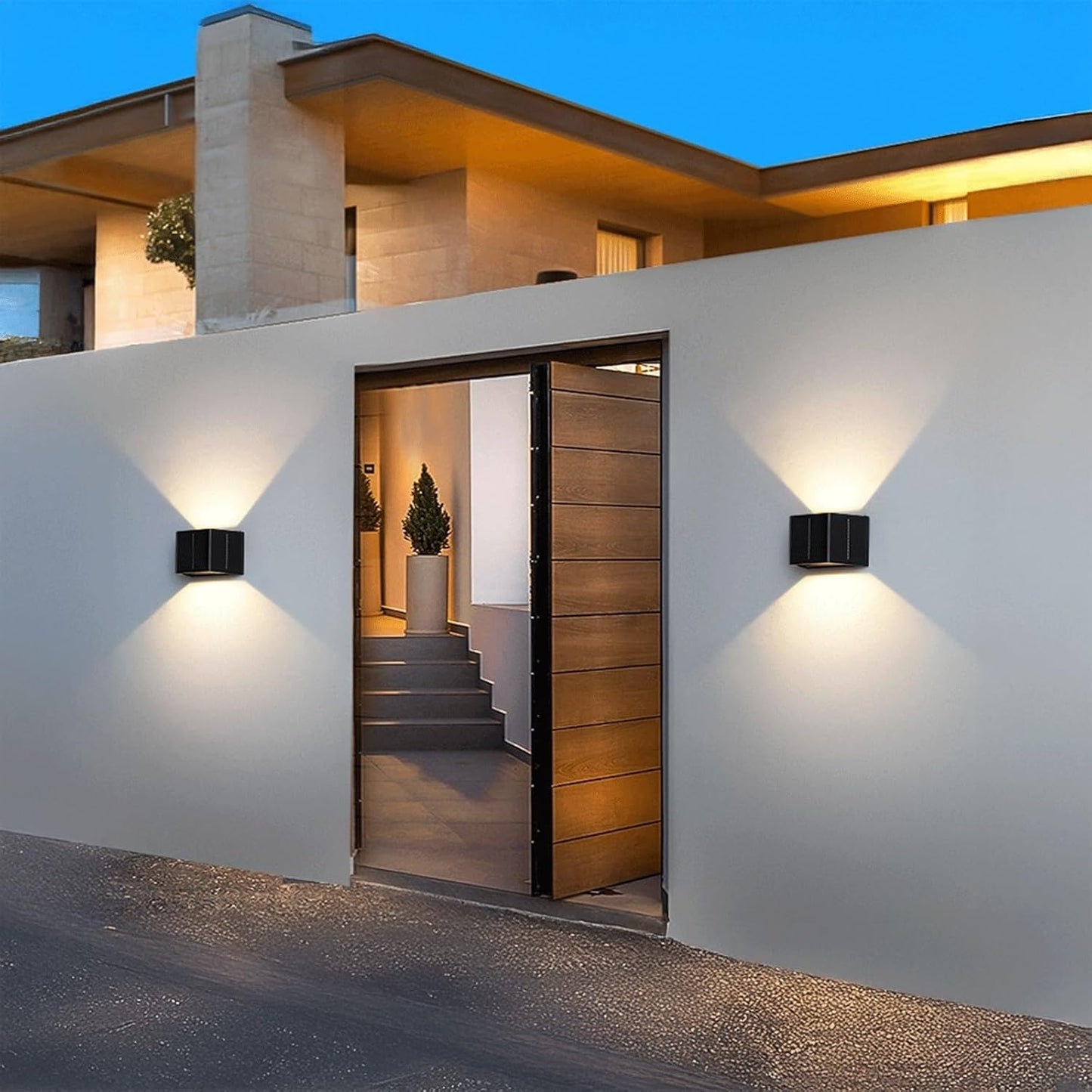 Solar Outdoor Wall Light, LED Up Down Exterior Wall Sconce, Waterproof Wireless Black Fixture, Dusk to Dawn Porch Lamp with Adjustable Lighting for Patio Garden Fence Entryway Cottage