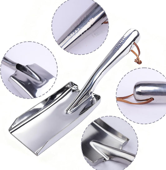 Metal Garden Ash Shovel, Silver, Stainless Steel, Compact Size, for Fireplace, BBQ, Charcoal Cleanup